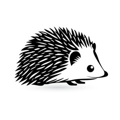White background with a black outline of a cartoon hedgehog, showcasing a stylized portrayal of a hedgehog in the style of characterized animals. © Dvarg