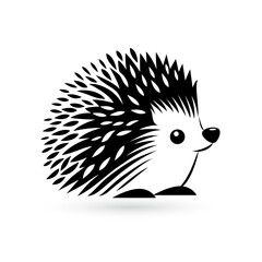 Cartoon-style black outline of a hedgehog on a white background, in the style of characterized animals. © Dvarg