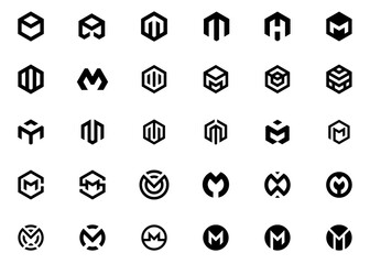 Initials letter m abstract set logo design vector - obrazy, fototapety, plakaty