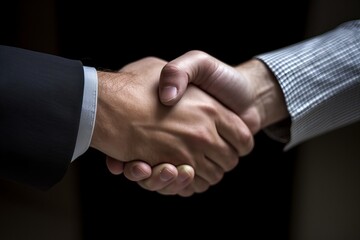 a handshake between two businessmen on black bacgkround. Generative AI