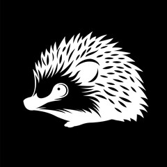 Silhouetted hedgehog logo on a black background, featuring a white hedgehog in the style of characterized animals