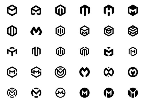 Initials letter m abstract set logo design vector