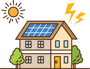 太陽光パネルを使って発電している一軒家のイメージ