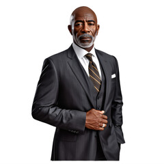 A black man in a suit and tie with a serious expression on a transparent background png isolated Generative Ai