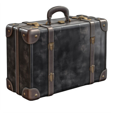 A black luggage suitcase with a handle on a transparent background png isolated Generative Ai