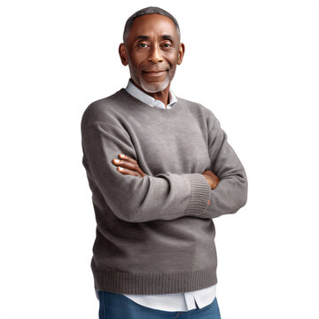 A Man In A Sweater And Jeans Standing With His Arms Crossed Smiling On A Transparent Background Png Isolated Generative Ai