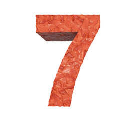 Coral red sculpting clay number 7 on transparent background