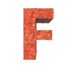 Coral red sculpting clay letter F on transparent background