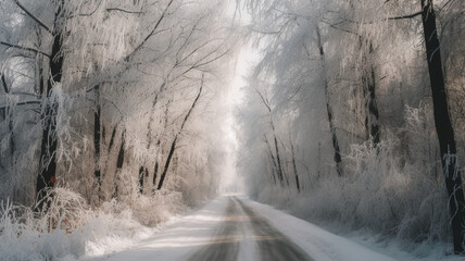 winter snow road in the forest