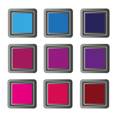 Colorful square buttons set. game design, app buttons, icons. Vector illustration.