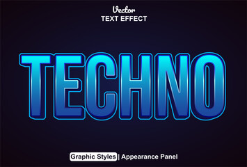 techno text effect with blue color graphic style editable.