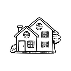 Hand-drawn house vector illustration with a cute design isolated on white background. House doodle illustration 