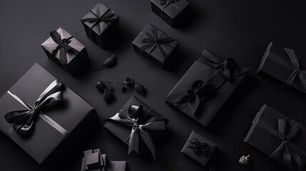 gift box and black tape on black background for Black Friday Sale Banner
