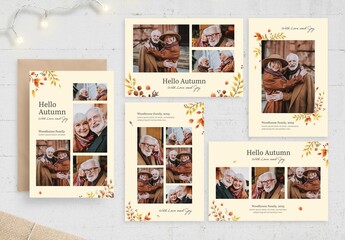 Autumn Fall Family Photo Card Template Set