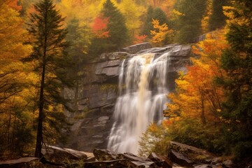 Fototapeta na wymiar Majestic Waterfall in Autumn - Generative AI