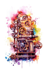 Machine industry engine watercolor clipart isolate white background