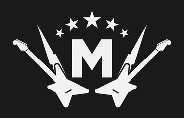 letter M electric guitar vector logo design