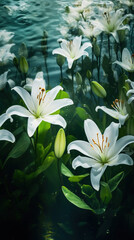 Fototapeta na wymiar white lilies in water