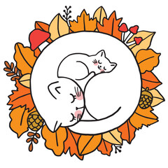 Cartoon cute character funny cat autumn vector.