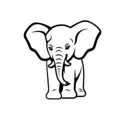 Cute Baby Elephant Logo Monochrome Design Style