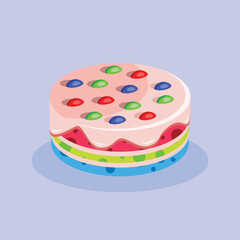 Cake Vector, Rainbow Colorful Candy Cake