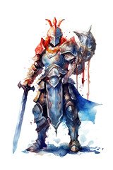 paladin warrior champ watercolor clipart isolate white background
