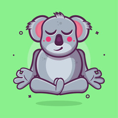 calm koala animal character mascot with yoga meditation pose isolated cartoon in flat style design