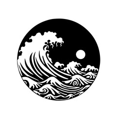 Ocean Waves Sea Storm Logo Monochrome Design Style
