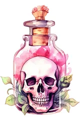 Tissu par mètre Crâne aquarelle poison venom bottle flask watercolor clipart isolated on white background