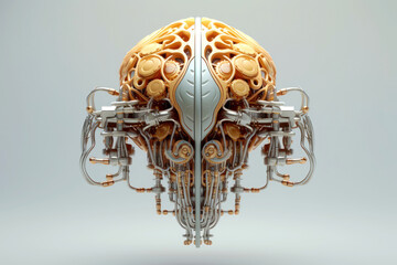 Brain and nerve forming a futuristic face illustrating the power of our neuron and our virtual life, neural networks. 3d rendering design, Generative AI illustration