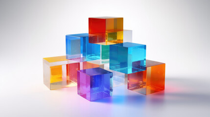 Naklejka premium Multicolored glass cubes on a light background. Abstract colorful wallpaper.