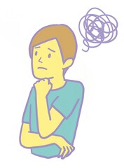 考える　悩む　モヤモヤ　男性　イラスト
