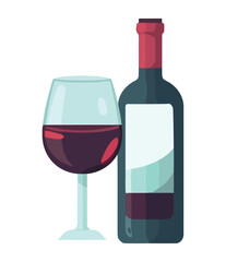 Wine bottle, glass and grapes symbolize luxury