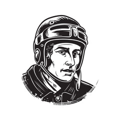 ice hokey player in helmet, vintage logo line art concept black and white color, hand drawn illustration