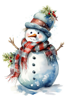 recommend clip art: snowman merry xmas watercolor clipart cute isolated on white background