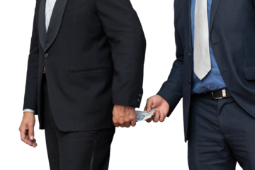 businessman or politic giving and receiving dirty bribe taking money bribery, isolated on a white background