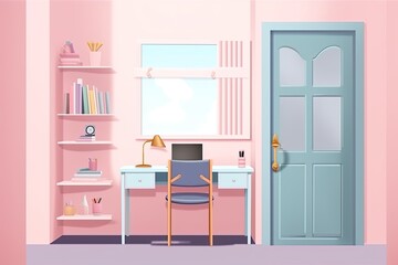 cozy pink workspace with a desk and chair Generative AI