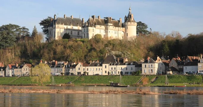 Looking across the river Loire to the Chateau de Chaumont sur Loire, in the Loire Valley of France.