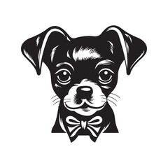 puppy, vintage logo line art concept black and white color, hand drawn illustration