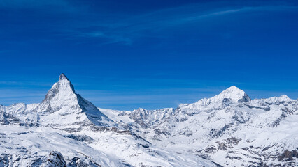 Fototapeta na wymiar Top of Matterhorn mountain in the Morning. Zermatt, Switzerland.