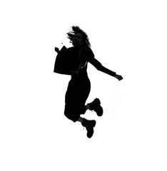 Fototapeta na wymiar Profile silhouette of jumping black woman in studio shot.