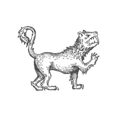 Werewolf or lycan, man who turns into wolf at night, mythical character. Vector mythology beast, wolf angry animal, mythic werewolf sketch