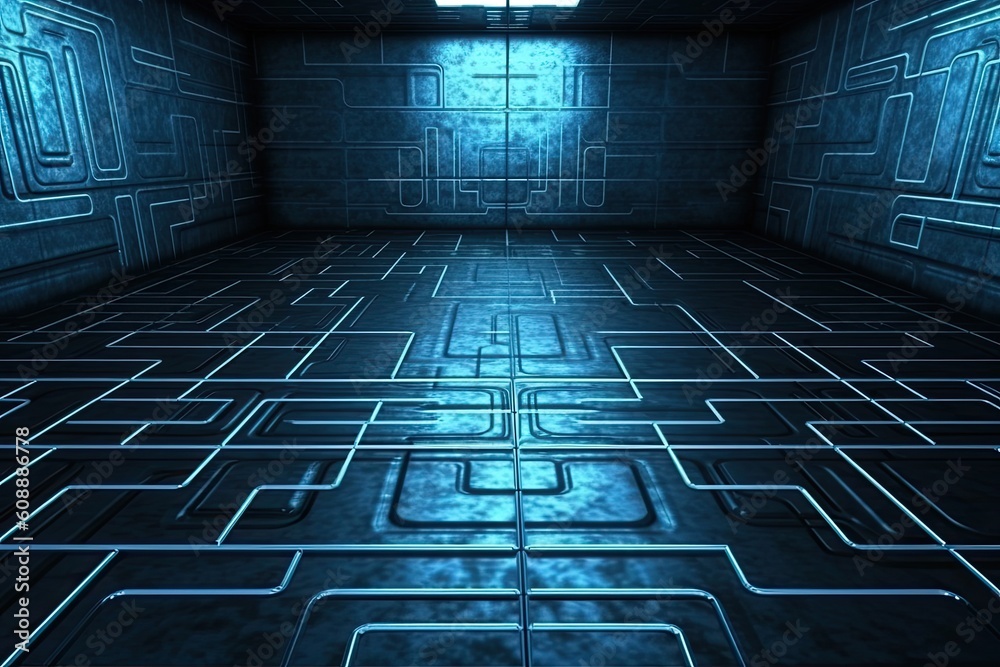 Poster geometrically patterned room with lines on the floor generative ai