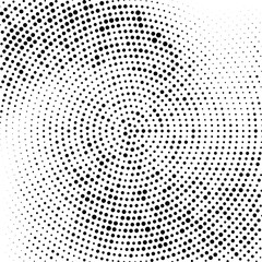 Radial halftone gradient background. Dotted concentric texture with fading effect. Black and white circle comic wallpaper. Monochrome grunge vector backdrop 