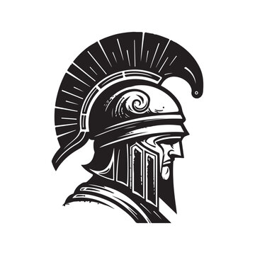 spartan, vintage logo line art concept black and white color, hand drawn illustration
