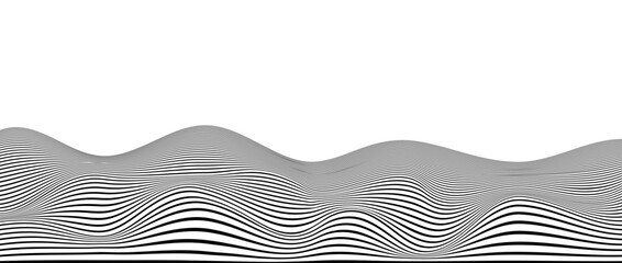 Wavy stripes background. Curve thin lines pattern. Abstract black contour texture. Landscape terrain concept. Vector wallpaper.