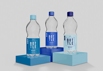 Three Plastic Bottle on Podium Mockup