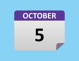 October 5th calendar icon vector. Concept of schedule. business and tasks. eps 10.