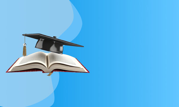 return to college, with a graduation cap placed on top of an open book, inspiring academic pursuits and educational growth
