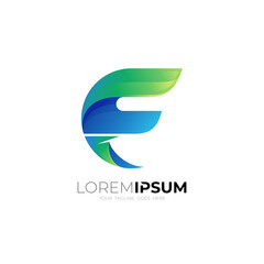 Abstract letter F logo template, 3d colorful style